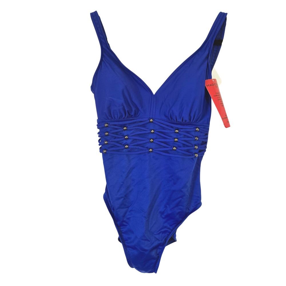 Magicsuit by Miraclesuit Blue Lattice One Piece Swimsuit Womens 12 Swim